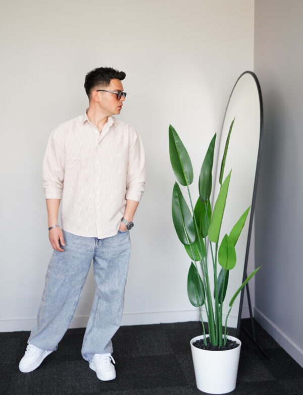 Vizon Beyaz Çizgili Gömlek