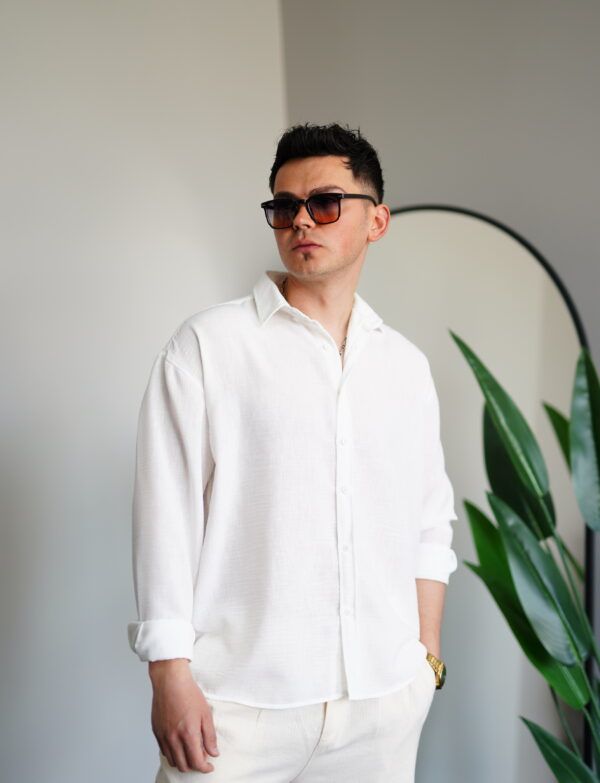 Oversize Beyaz Keten Gömlek