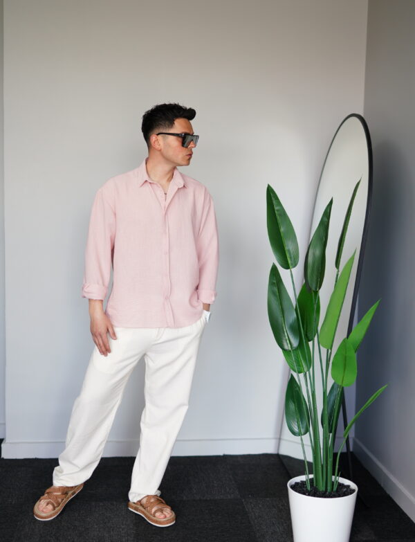 Oversize Pembe Keten Gömlek