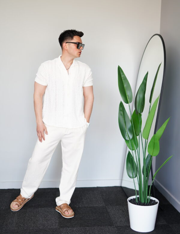 Ekru Triko Kısa Kollu Gömlek