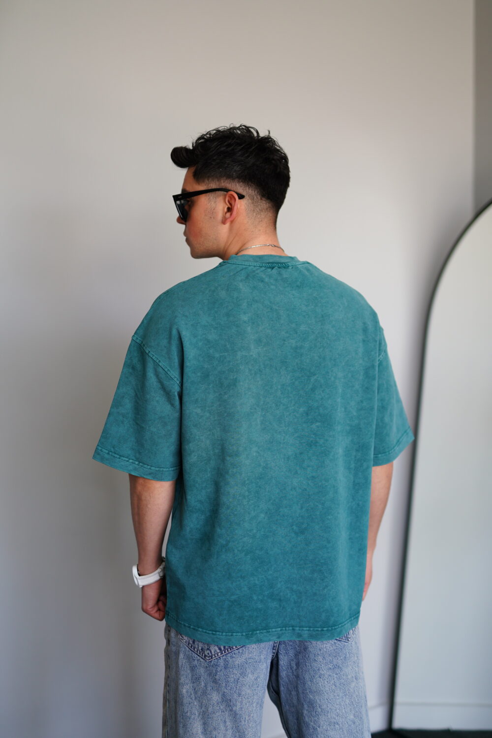 Oversize Yeşil Bold Baskılı Yıkamalı Tişört - Görsel 4