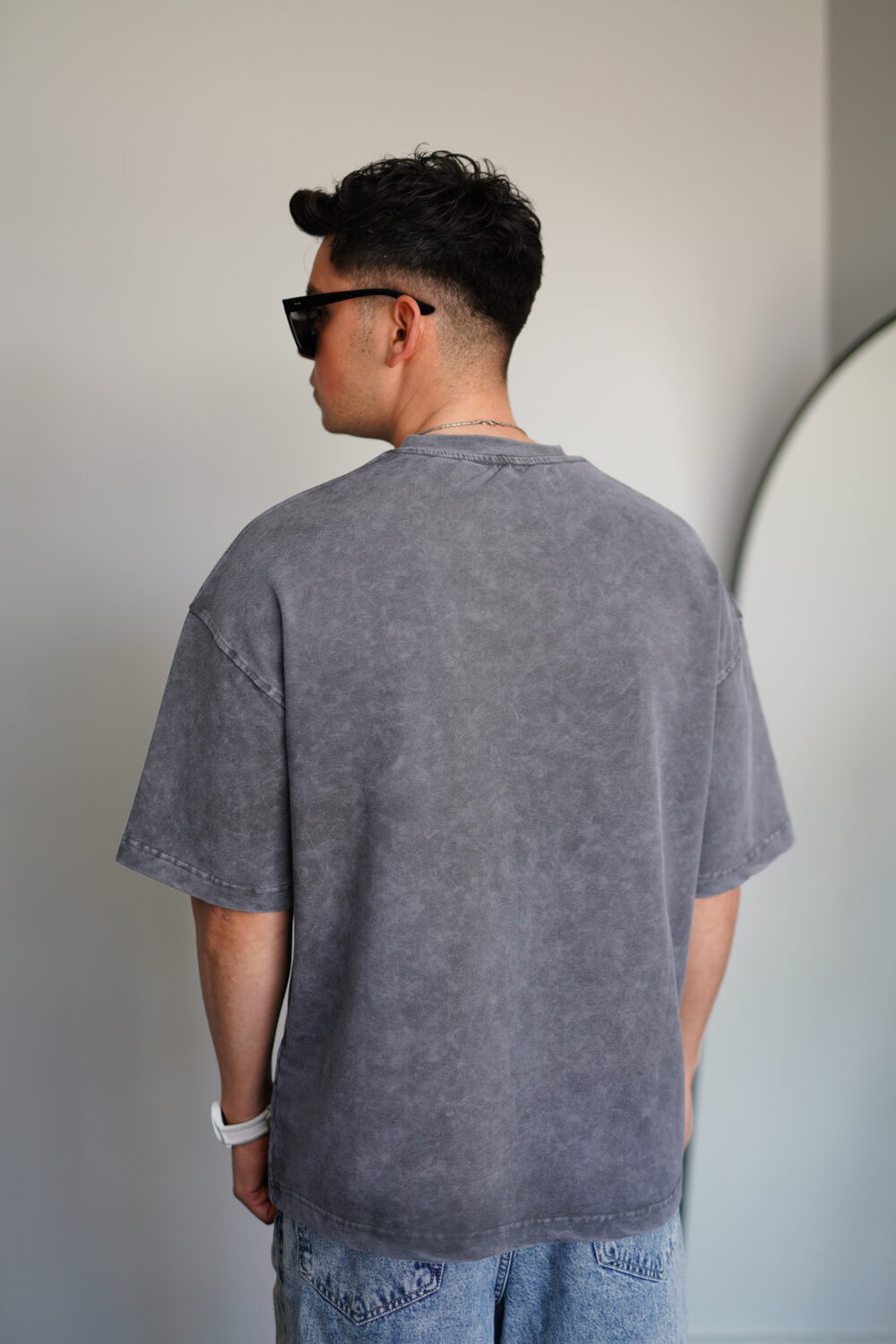 Oversize Gri Bold Baskılı Yıkamalı Tişört - Görsel 4