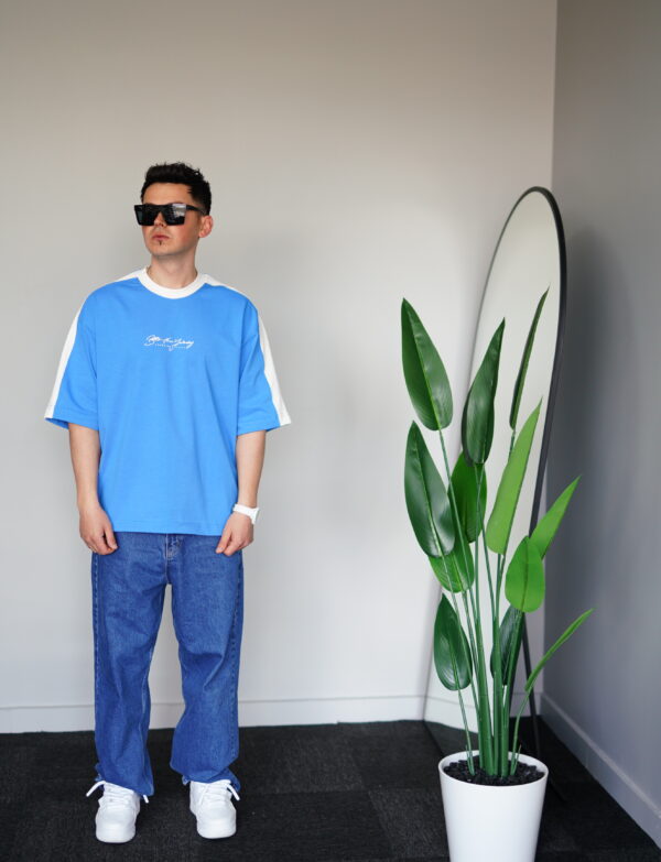 Oversize Mavi Vanquish Baskılı Tişört