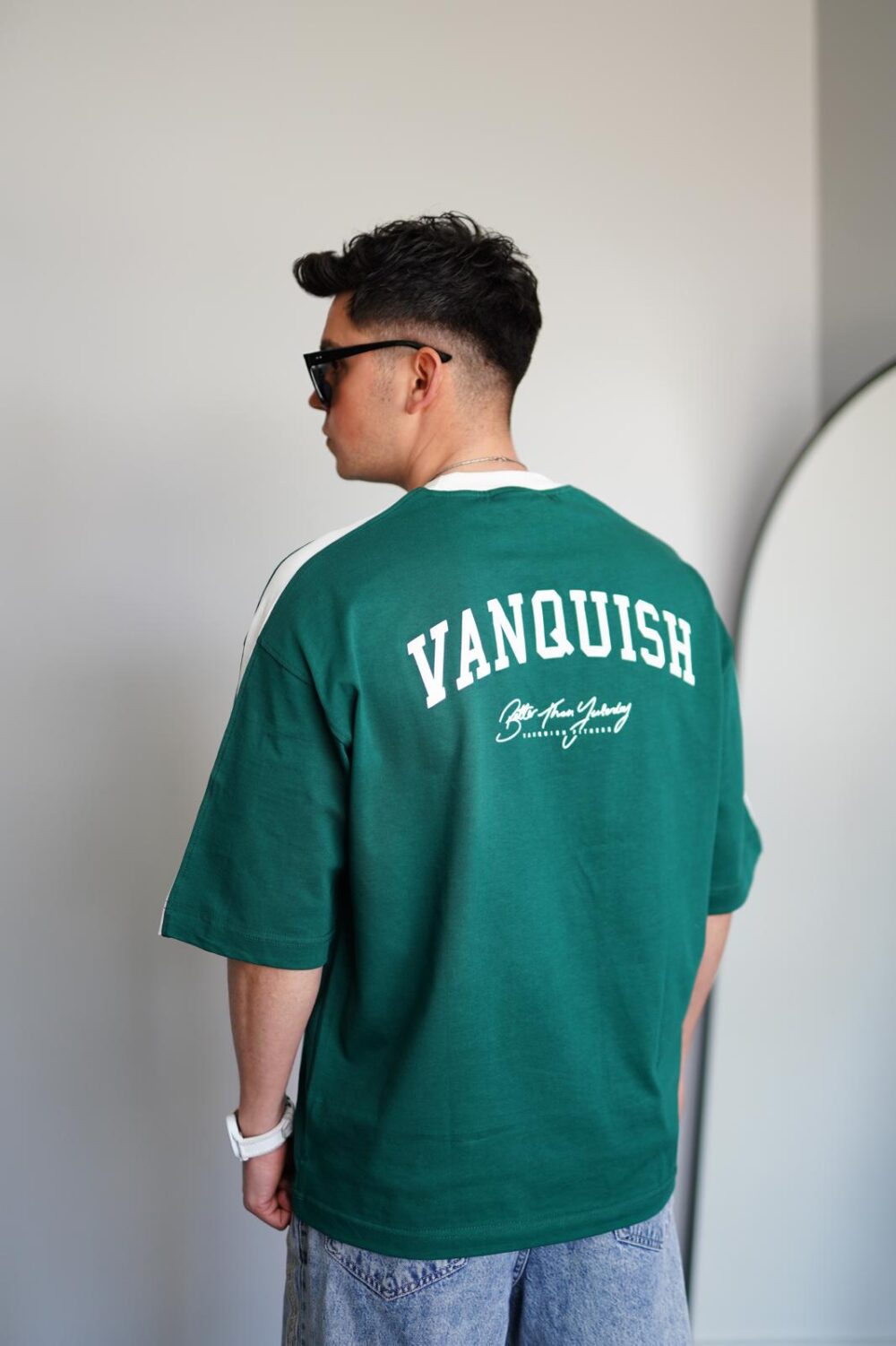 Oversize Yeşil Vanquish Baskılı Tişört - Görsel 2